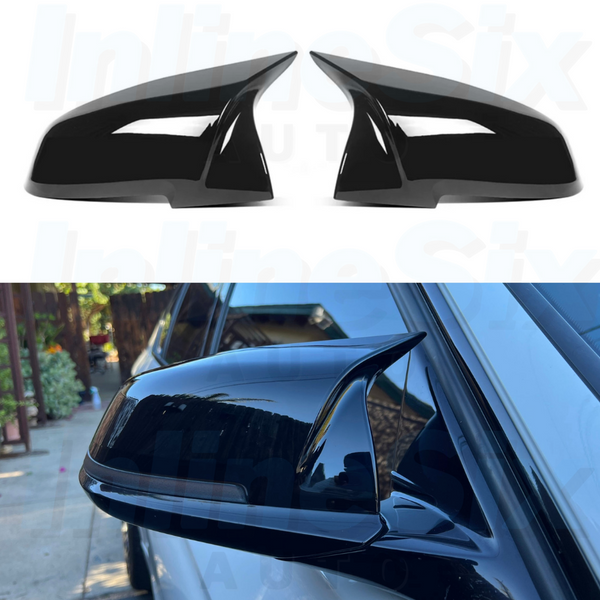 Gloss Black M3 Style Mirror Cover Caps For BMW 1/2/3/4 Series & X1 - Clip-On, Power Fold 12 thumbnail image